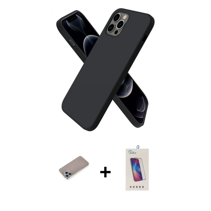 MARSİLYAN™- iPhone 12 Pro Max Kılıf Kozmos Yansıma Özel Seri - Siyah Joko 5D Cam + Shine Kamera Lens Koruma Cam - SABE