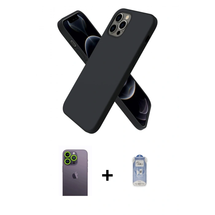 MARSİLYAN™- iPhone 12 Pro Max Kılıf Kozmos Yansıma Özel Seri - Siyah Joko Magic 5D Cam + Neon Fosforlu Kamera Lens - YL