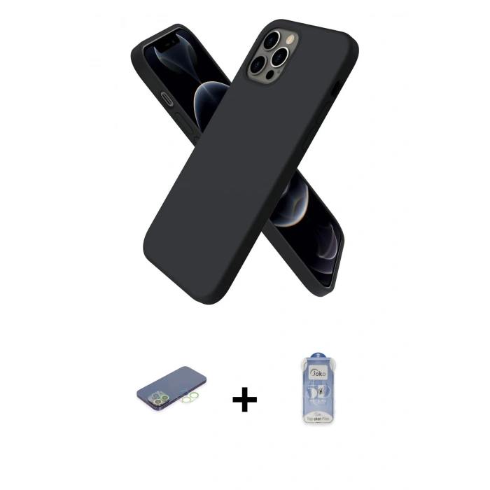 MARSİLYAN™- iPhone 12 Pro Max Kılıf Kozmos Yansıma Özel Seri - Siyah Joko Magic 5D Cam + Renkli Kamera Lens Koruma Cam - YL