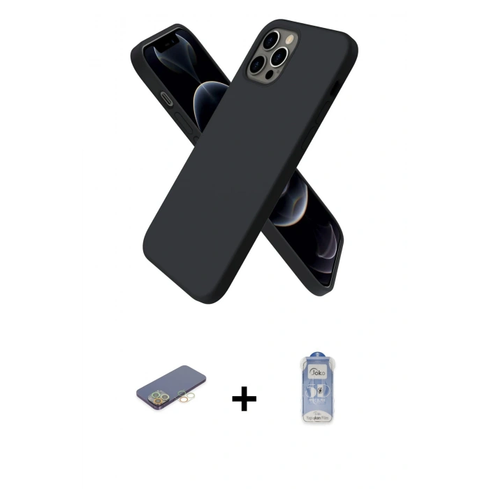 MARSİLYAN™- iPhone 12 Pro Max Kılıf Kozmos Yansıma Özel Seri - Siyah Joko Magic 5D Cam + Renkli Kamera Lens Koruma Cam - SI