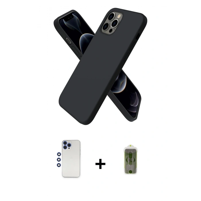 MARSİLYAN™- iPhone 12 Pro Max Kılıf Kozmos Yansıma Özel Seri - Siyah Joko Magic 5D Hayalet Cam + Shine Kamera Lens - LT