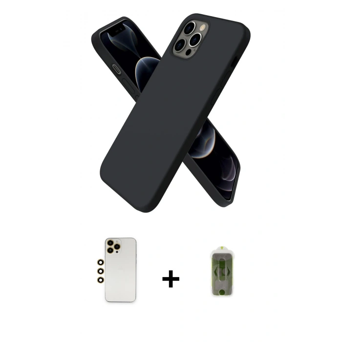 MARSİLYAN™- iPhone 12 Pro Max Kılıf Kozmos Yansıma Özel Seri - Siyah Joko Magic 5D Hayalet Cam + Shine Kamera Lens - GD