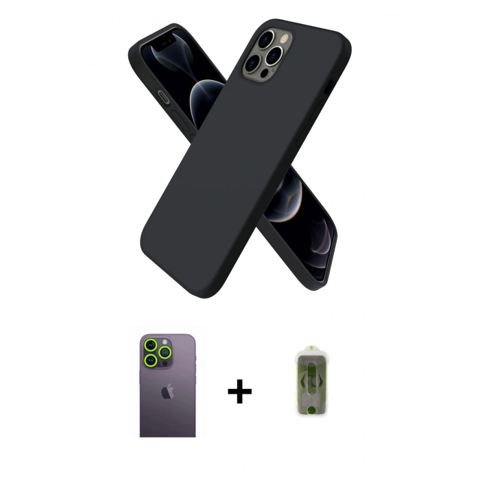 MARSİLYAN™- iPhone 12 Pro Max Kılıf Kozmos Yansıma Özel Seri - Siyah Joko Magic 5D Hayalet Cam + Neon Fosforlu Kamera Lens - YL