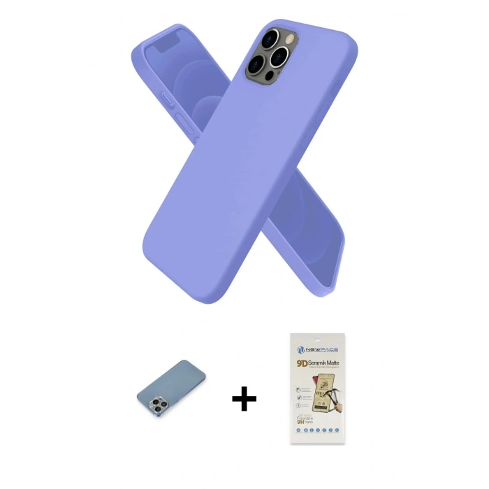 MARSİLYAN™- iPhone 12 Pro Max Kılıf Kozmos Yansıma Özel Seri - Siyah Mat Seramik Nano Ekran Koruyucu + Gökkuşağı Shine Kamera Lens Koruma Cam