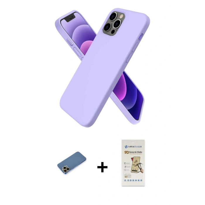 MARSİLYAN™- iPhone 12 Pro Max Kılıf Kozmos Yansıma Özel Seri - Siyah Mat Seramik Nano Ekran Koruyucu + Shine Kamera Lens Koruma Cam - GD