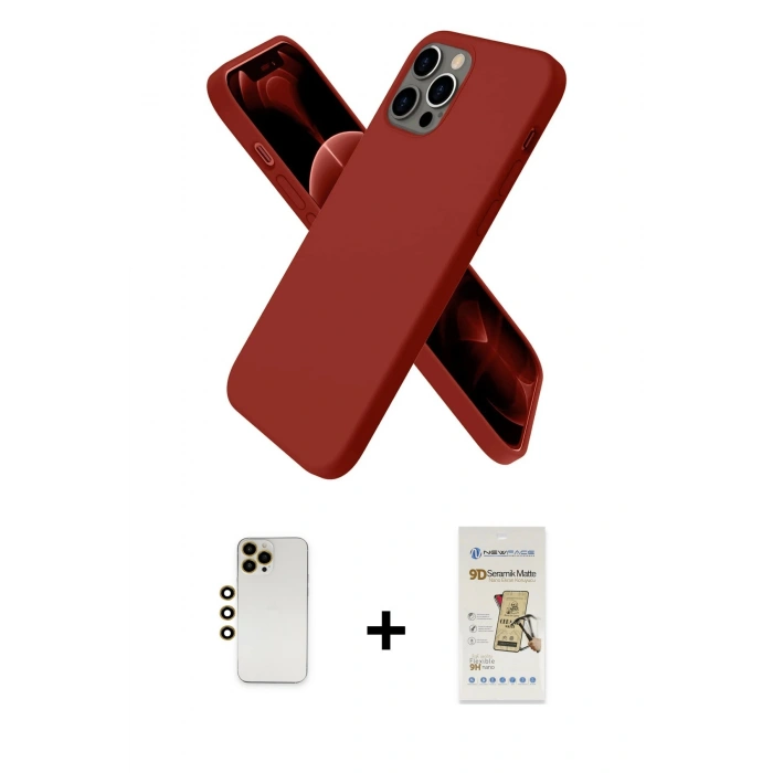 MARSİLYAN™- iPhone 12 Pro Max Kılıf Kozmos Yansıma Özel Seri - Siyah Mat Seramik Nano Ekran Koruyucu + Shine Kamera Lens - GD