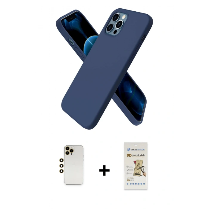MARSİLYAN™- iPhone 12 Pro Max Kılıf Kozmos Yansıma Özel Seri - Siyah Mat Seramik Nano Ekran Koruyucu + Shine Kamera Lens - GD