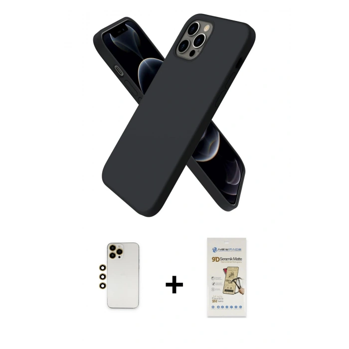 MARSİLYAN™- iPhone 12 Pro Max Kılıf Kozmos Yansıma Özel Seri - Siyah Mat Seramik Nano Ekran Koruyucu + Shine Kamera Lens - GD