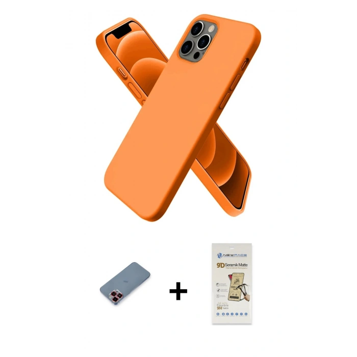 MARSİLYAN™- iPhone 12 Pro Max Kılıf Kozmos Yansıma Özel Seri - Siyah Mat Seramik Nano Ekran Koruyucu + Metal Kamera Lens Koruma Cam - KI