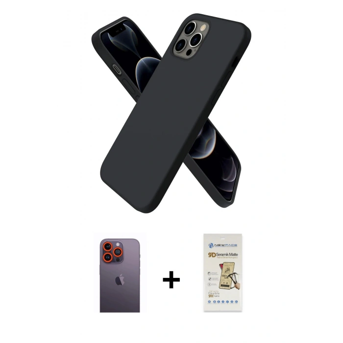 MARSİLYAN™- iPhone 12 Pro Max Kılıf Kozmos Yansıma Özel Seri - Siyah Mat Seramik Nano Ekran Koruyucu + Neon Fosforlu Kamera Lens - TU