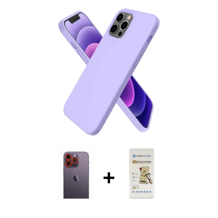 MARSİLYAN™- iPhone 12 Pro Max Kılıf Kozmos Yansıma Özel Seri - Siyah Mat Seramik Nano Ekran Koruyucu + Neon Fosforlu Kamera Lens - TU