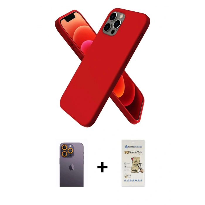 MARSİLYAN™- iPhone 12 Pro Max Kılıf Kozmos Yansıma Özel Seri - Siyah Mat Seramik Nano Ekran Koruyucu + Sarı Neon Fosforlu Kamera Lens
