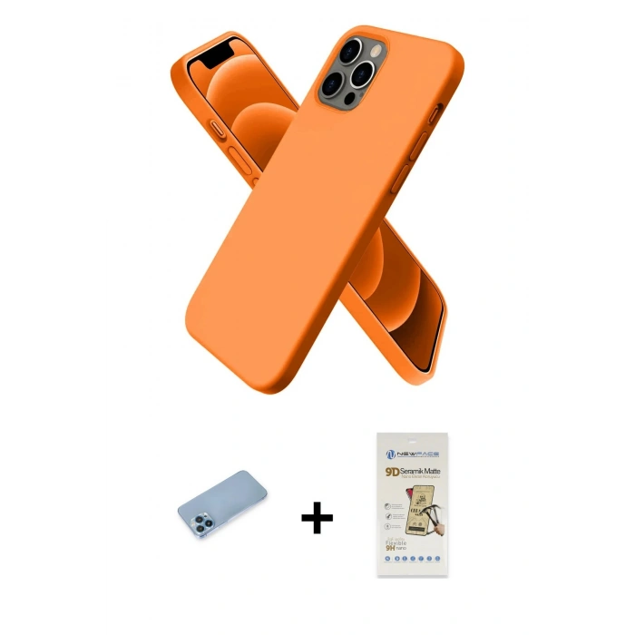 MARSİLYAN™- iPhone 12 Pro Max Kılıf Kozmos Yansıma Özel Seri - Siyah Mat Seramik Nano Ekran Koruyucu + Shine Kamera Lens Koruma Cam - MI