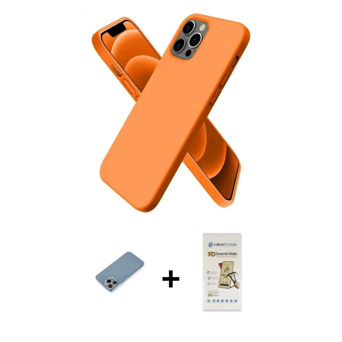 MARSİLYAN™- iPhone 12 Pro Max Kılıf Kozmos Yansıma Özel Seri - Siyah Mat Seramik Nano Ekran Koruyucu + Shine Kamera Lens Koruma Cam - GI