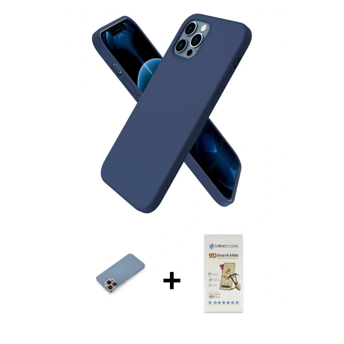 MARSİLYAN™- iPhone 12 Pro Max Kılıf Kozmos Yansıma Özel Seri - Siyah Mat Seramik Nano Ekran Koruyucu + Shine Kamera Lens Koruma Cam - PE