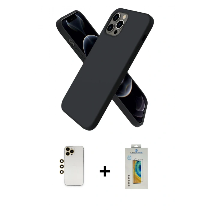 MARSİLYAN™- iPhone 12 Pro Max Kılıf Kozmos Yansıma Özel Seri - Siyah Polymer Nano Ekran Koruyucu + Shine Kamera Lens - GD