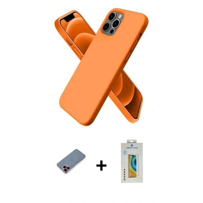 MARSİLYAN™- iPhone 12 Pro Max Kılıf Kozmos Yansıma Özel Seri - Siyah Polymer Nano Ekran Koruyucu + Kırmızı Metal Kamera Lens Koruma Cam