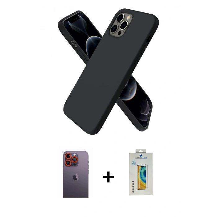 MARSİLYAN™- iPhone 12 Pro Max Kılıf Kozmos Yansıma Özel Seri - Siyah Polymer Nano Ekran Koruyucu + Neon Fosforlu Kamera Lens - TU