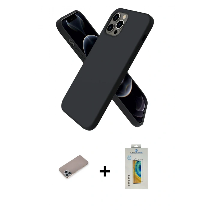 MARSİLYAN™- iPhone 12 Pro Max Kılıf Kozmos Yansıma Özel Seri - Siyah Polymer Nano Ekran Koruyucu + Shine Kamera Lens Koruma Cam - SABE