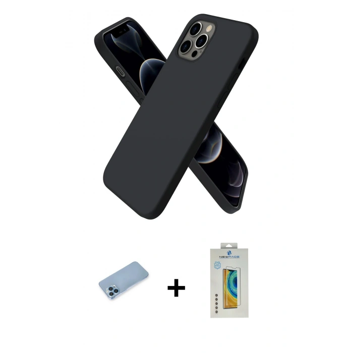 MARSİLYAN™- iPhone 12 Pro Max Kılıf Kozmos Yansıma Özel Seri - Siyah Polymer Nano Ekran Koruyucu + Shine Kamera Lens Koruma Cam - MI