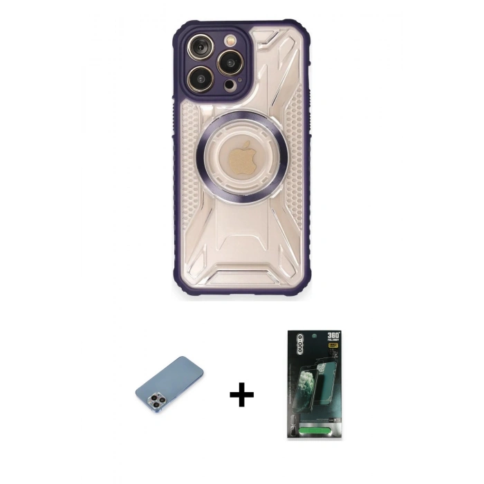 MARSİLYAN™- iPhone 12 Pro Max Kılıf Kutup Modern - Şeffaf 360 Full Body Arka Koruyucu + Shine Kamera Lens Koruma Cam - GI