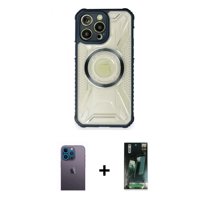 MARSİLYAN™- iPhone 12 Pro Max Kılıf Kutup Modern - Şeffaf 360 Full Body Arka Koruyucu + Neon Fosforlu Kamera Lens - MI