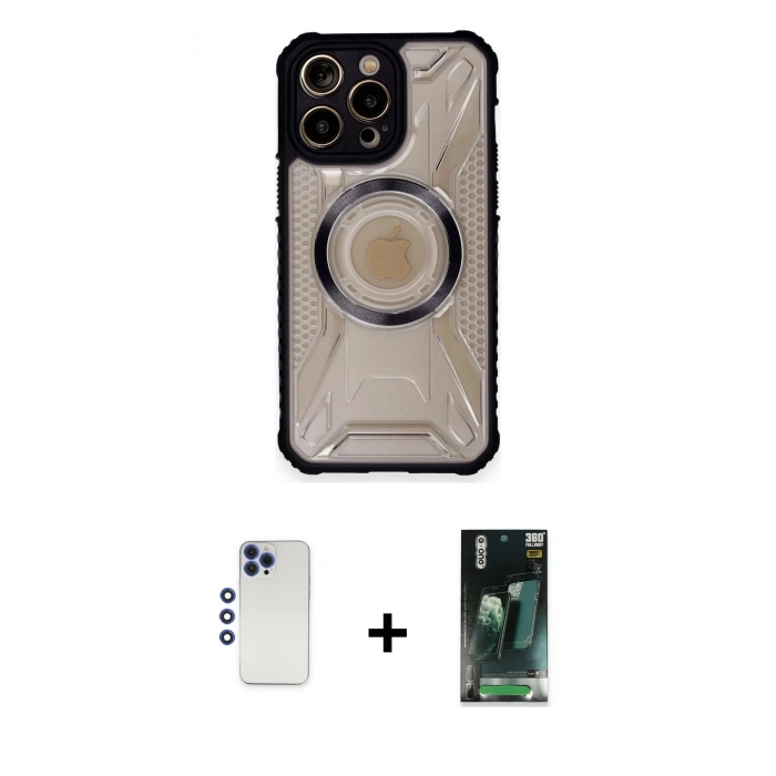 MARSİLYAN™- iPhone 12 Pro Max Kılıf Kutup Modern - Şeffaf 360 Full Body Arka Koruyucu + Shine Kamera Lens - LT
