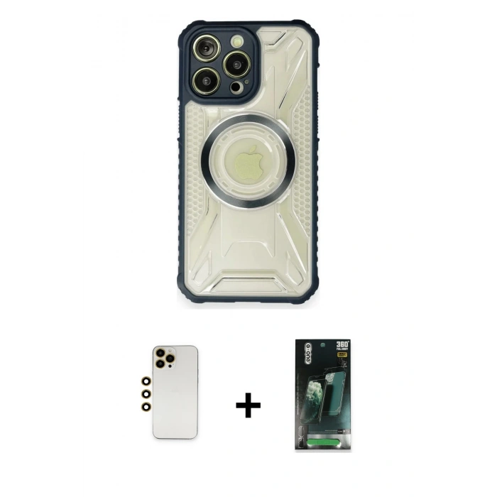 MARSİLYAN™- iPhone 12 Pro Max Kılıf Kutup Modern - Şeffaf 360 Full Body Arka Koruyucu + Shine Kamera Lens - GD