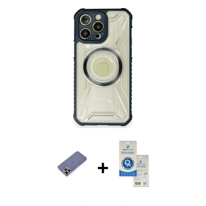 MARSİLYAN™- iPhone 12 Pro Max Kılıf Kutup Modern - Şeffaf Royal Nano Ekran Koruyucu + Metal Kamera Lens Koruma Cam - GD