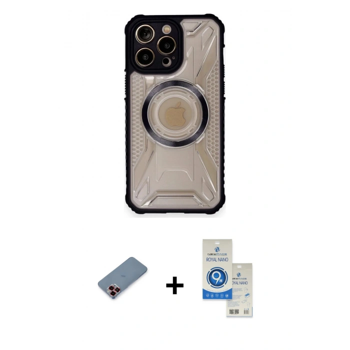 MARSİLYAN™- iPhone 12 Pro Max Kılıf Kutup Modern - Şeffaf Royal Nano Ekran Koruyucu + Metal Kamera Lens Koruma Cam - KI