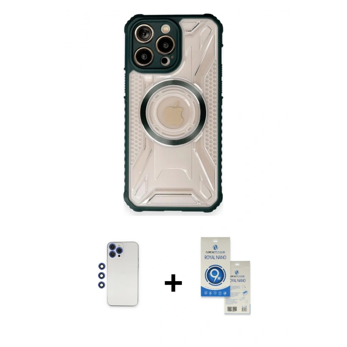 MARSİLYAN™- iPhone 12 Pro Max Kılıf Kutup Modern - Şeffaf Royal Nano Ekran Koruyucu + Shine Kamera Lens - LT