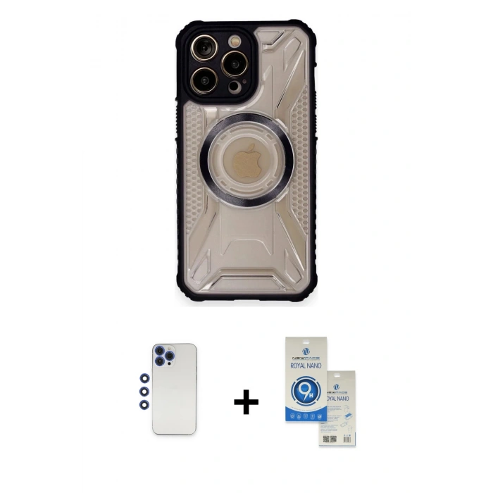 MARSİLYAN™- iPhone 12 Pro Max Kılıf Kutup Modern - Şeffaf Royal Nano Ekran Koruyucu + Shine Kamera Lens - LT