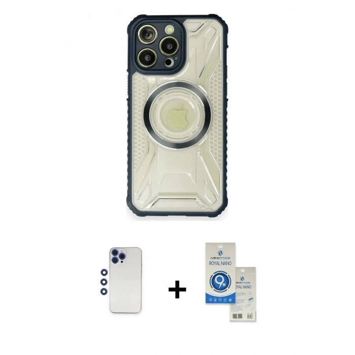 MARSİLYAN™- iPhone 12 Pro Max Kılıf Kutup Modern - Şeffaf Royal Nano Ekran Koruyucu + Shine Kamera Lens - LT