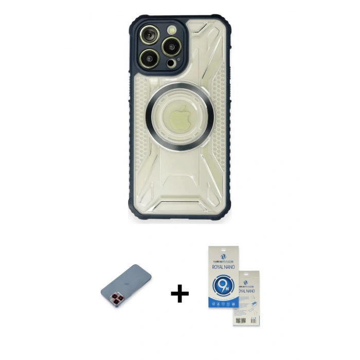 MARSİLYAN™- iPhone 12 Pro Max Kılıf Kutup Modern - Şeffaf Royal Nano Ekran Koruyucu + Metal Kamera Lens Koruma Cam - KI