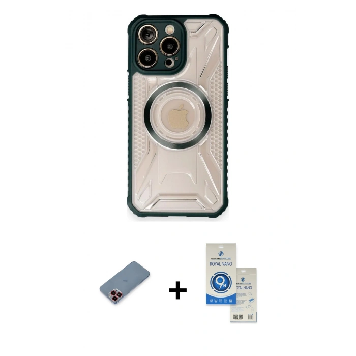 MARSİLYAN™- iPhone 12 Pro Max Kılıf Kutup Modern - Şeffaf Royal Nano Ekran Koruyucu + Metal Kamera Lens Koruma Cam - KI