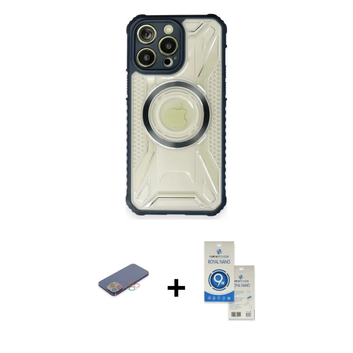 MARSİLYAN™- iPhone 12 Pro Max Kılıf Kutup Modern - Şeffaf Royal Nano Ekran Koruyucu + Renkli Kamera Lens Koruma Cam - PE