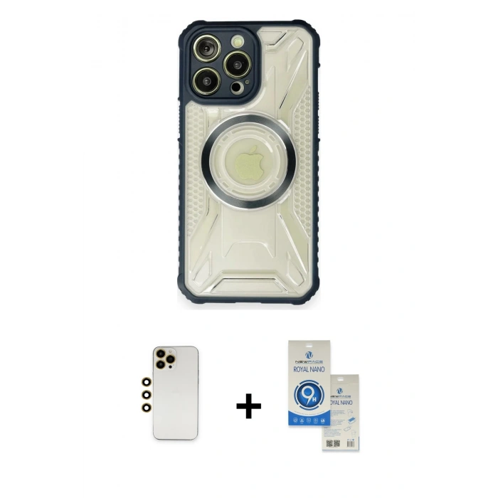 MARSİLYAN™- iPhone 12 Pro Max Kılıf Kutup Modern - Şeffaf Royal Nano Ekran Koruyucu + Shine Kamera Lens - GD