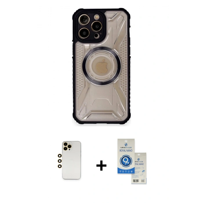 MARSİLYAN™- iPhone 12 Pro Max Kılıf Kutup Modern - Şeffaf Royal Nano Ekran Koruyucu + Shine Kamera Lens - GD