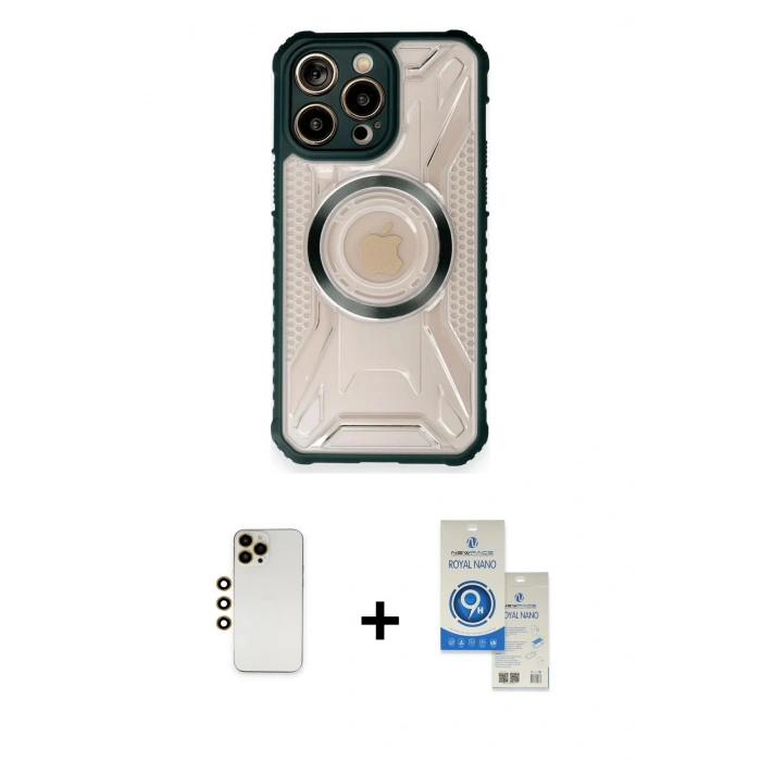 MARSİLYAN™- iPhone 12 Pro Max Kılıf Kutup Modern - Şeffaf Royal Nano Ekran Koruyucu + Shine Kamera Lens - GD