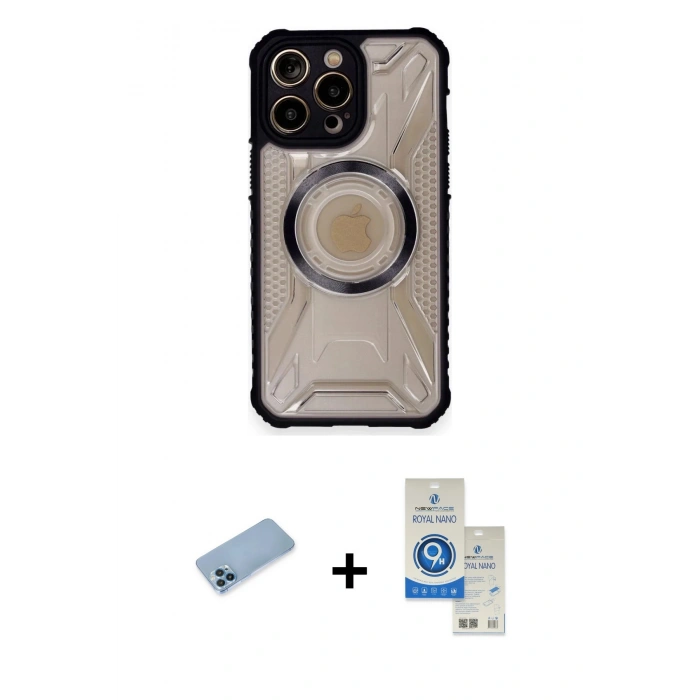 MARSİLYAN™- iPhone 12 Pro Max Kılıf Kutup Modern - Şeffaf Royal Nano Ekran Koruyucu + Shine Kamera Lens Koruma Cam - MI