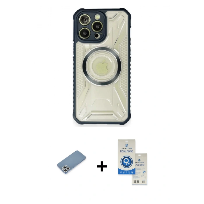 MARSİLYAN™- iPhone 12 Pro Max Kılıf Kutup Modern - Şeffaf Royal Nano Ekran Koruyucu + Shine Kamera Lens Koruma Cam - GS