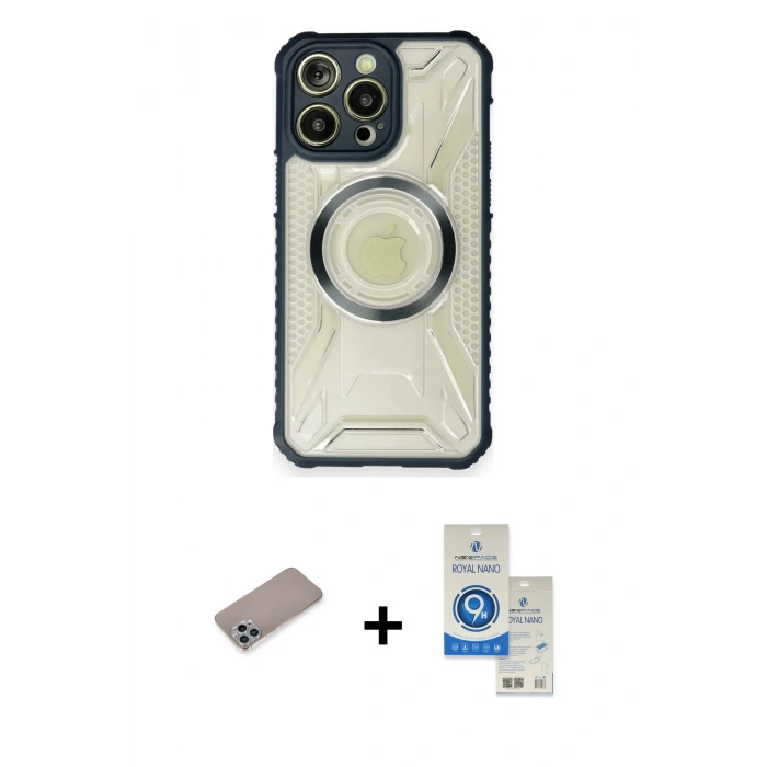 MARSİLYAN™- iPhone 12 Pro Max Kılıf Kutup Modern - Şeffaf Royal Nano Ekran Koruyucu + Shine Kamera Lens Koruma Cam - SABE