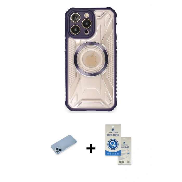MARSİLYAN™- iPhone 12 Pro Max Kılıf Kutup Modern - Şeffaf Royal Nano Ekran Koruyucu + Shine Kamera Lens Koruma Cam - MI