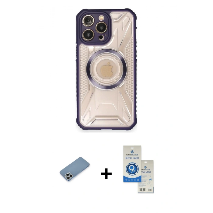 MARSİLYAN™- iPhone 12 Pro Max Kılıf Kutup Modern - Şeffaf Royal Nano Ekran Koruyucu + Shine Kamera Lens Koruma Cam - GS