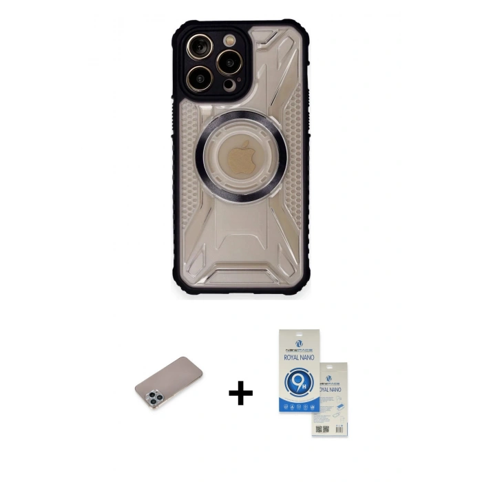 MARSİLYAN™- iPhone 12 Pro Max Kılıf Kutup Modern - Şeffaf Royal Nano Ekran Koruyucu + Shine Kamera Lens Koruma Cam - SABE