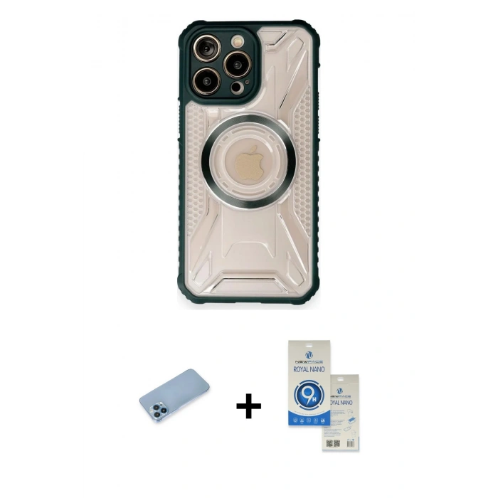 MARSİLYAN™- iPhone 12 Pro Max Kılıf Kutup Modern - Şeffaf Royal Nano Ekran Koruyucu + Shine Kamera Lens Koruma Cam - MI