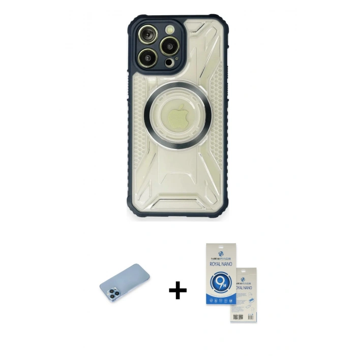 MARSİLYAN™- iPhone 12 Pro Max Kılıf Kutup Modern - Şeffaf Royal Nano Ekran Koruyucu + Shine Kamera Lens Koruma Cam - MI