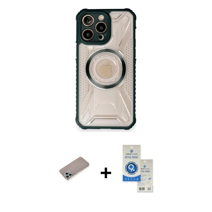MARSİLYAN™- iPhone 12 Pro Max Kılıf Kutup Modern - Şeffaf Royal Nano Ekran Koruyucu + Shine Kamera Lens Koruma Cam - SABE