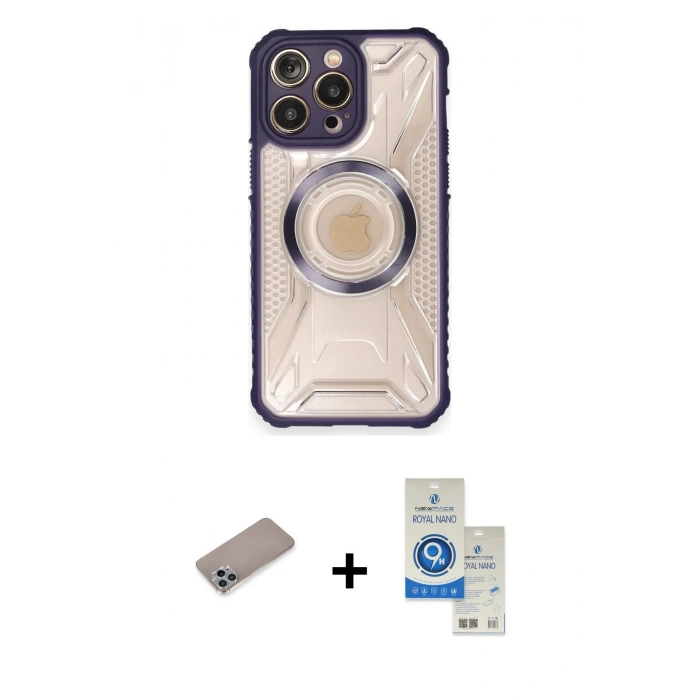 MARSİLYAN™- iPhone 12 Pro Max Kılıf Kutup Modern - Şeffaf Royal Nano Ekran Koruyucu + Shine Kamera Lens Koruma Cam - SABE