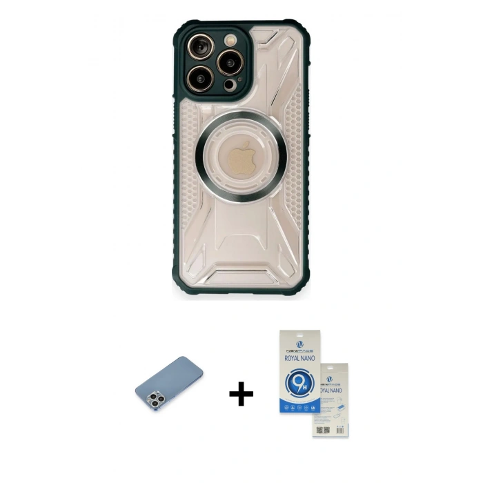 MARSİLYAN™- iPhone 12 Pro Max Kılıf Kutup Modern - Şeffaf Royal Nano Ekran Koruyucu + Shine Kamera Lens Koruma Cam - GS